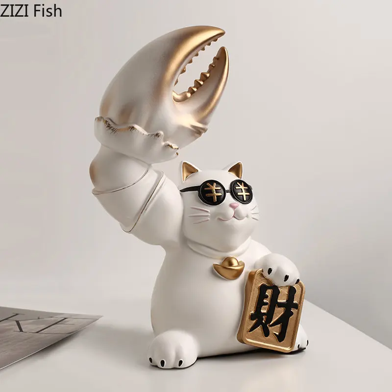 יצירתי חתול מזל קישוטים פסלי חיות שרף אמנות קישוט הבית אמנות הסלון הכניסה יוקרה חתול מזל קישוט