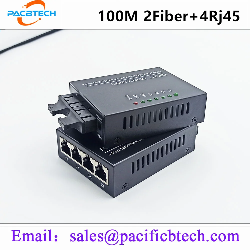 Fast Ethernet סיבים מתג תקשורת ממיר 2Fiber נמל 4RJ45 סיבים נמל אופטי המשדר 20 ק 