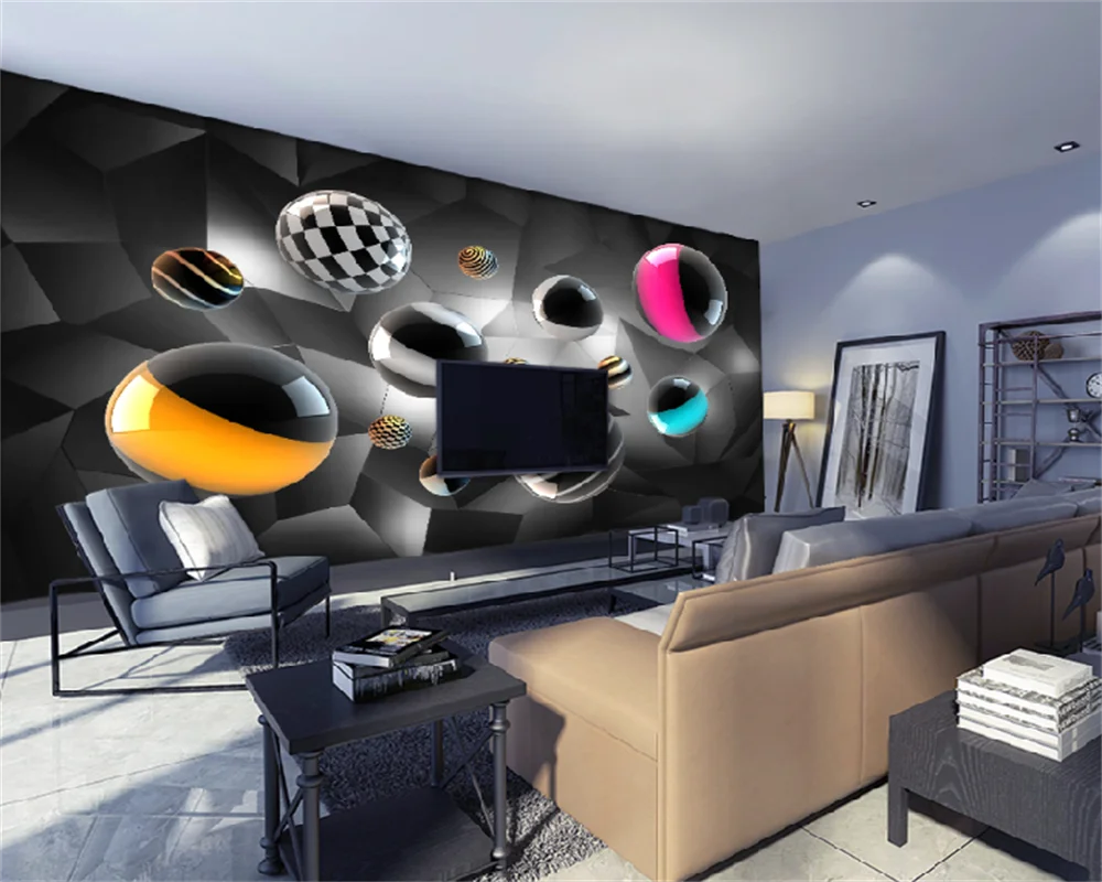 המסמכים דה parede טפט מותאם אישית 3D כדור בדולח פשוטה אופנה גיאומטריות תעשייתי הרוח הטלוויזיה רקע ציור הקיר עיסת נייר peintl