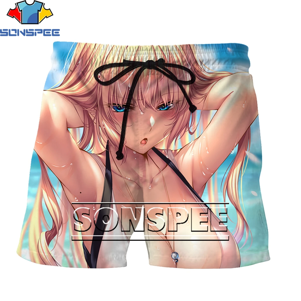 SONSPEE אופנה אנימה חוף סופר סקסית רטובה הגוף אלת Loli הדפסת 3D של גברים מכנסיים קצרים בקיץ אישיות מזדמן 