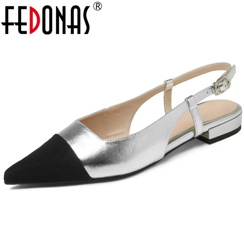 FEDONAS עור אמיתי נשים סנדלי עקבים נמוכים מחודד בוהן משרד גבירותיי מזדמן צבעים מעורבים אביב קיץ נעלי אישה אופנה