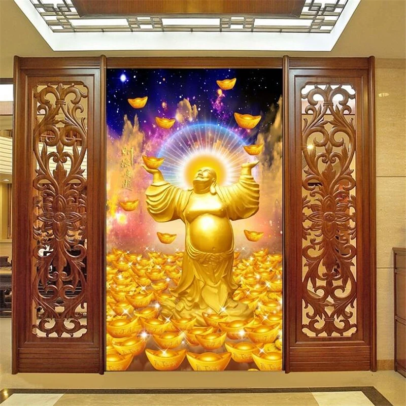 wellyu מותאם אישית 3D טפט תמונה ציור обои הון תועפות בודהה מאיטריה סיני מזוגג הכניסה טפט 3d המסמכים דה parede