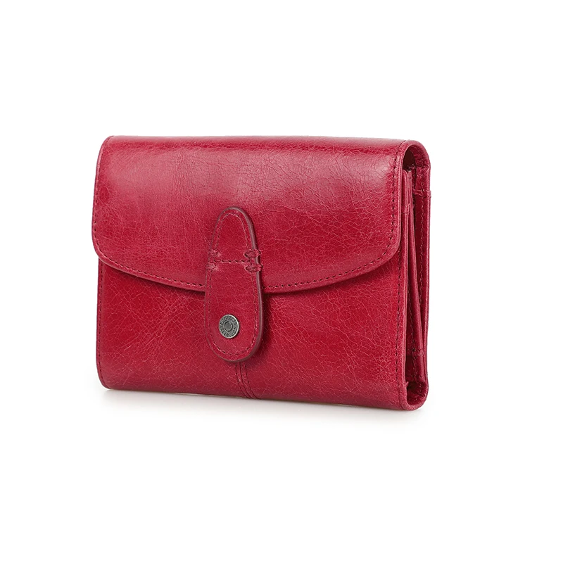 קשר קטן ארנק נשים עור אמיתי-מזהה כרטיסי אשראי. מחזיק ארנקים אדום אופנה Hasp Trifold הארנק במקרה Soild דפוס