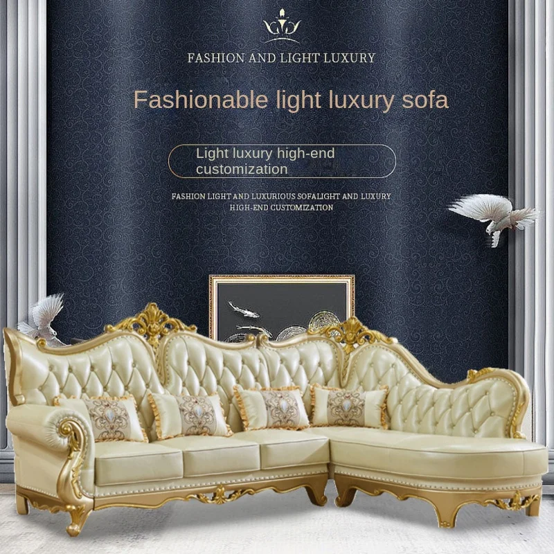 הסלון רהיטים בסגנון אירופאי עור ספה פינתית בשילוב יוקרה בסלון וילה יוקרתית רהיטים סט מלא