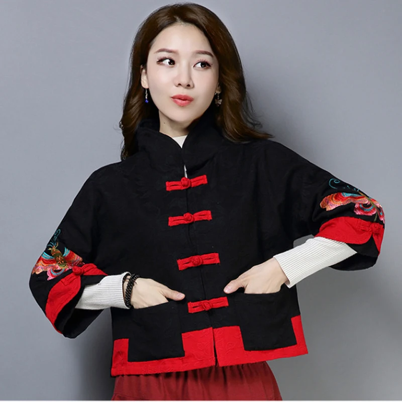 2022Ethnic סגנון סיני, סגנון Hanfu של הנשים רטרו רקמת אקארד מעיל קצר מזרחי הבכורה נוח בגדים מזדמנים