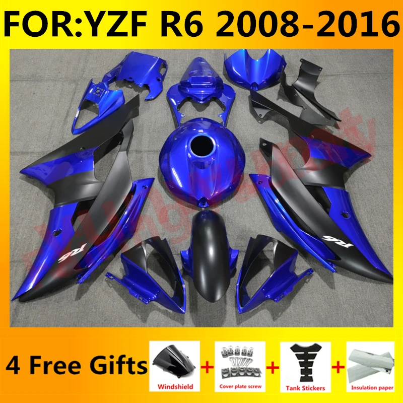 אופנוע מלא Fairing קיט מתאים YZF R6 YFZ-R6 2008 2009 2010 2011 2012 2013 2014 2015 2016 כושר Fairings סט כחול שחור