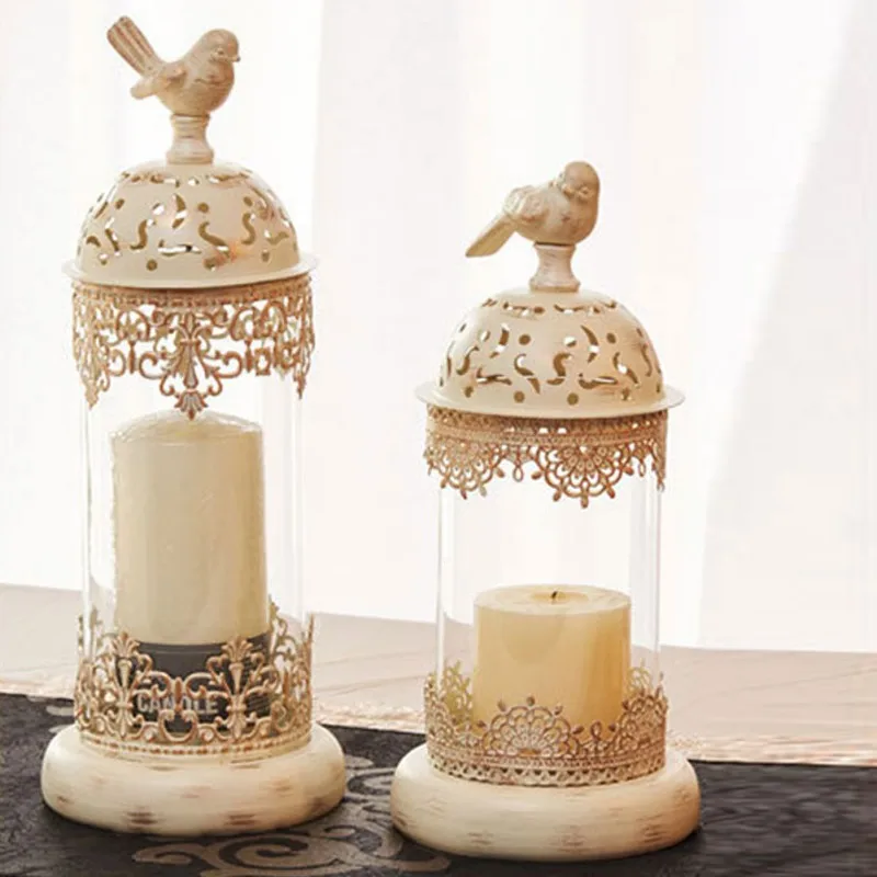 סגנון מרוקאי פמוט מחזיק נר עם זכוכית מכסה שחור לבן דקורטיביים כיפת שולחן העבודה קישוט עבור עיצוב הבית החתונה