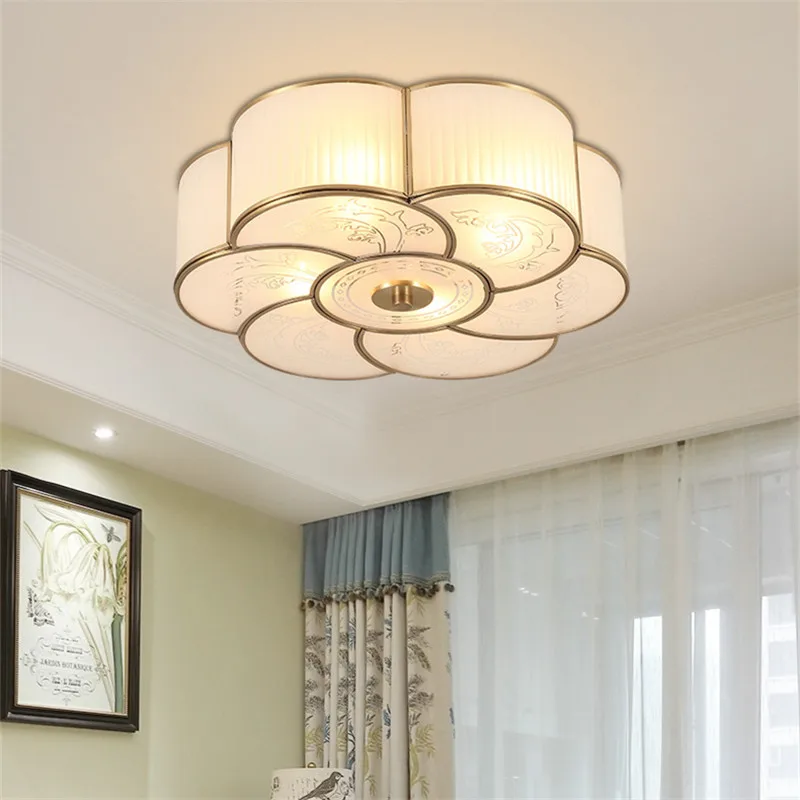 TEMAR נורדי פרח סגנון פליז מנורת תקרה תאורה מודרניים יוקרה LED יצירתי אביזרי תפאורה הביתה חי השינה