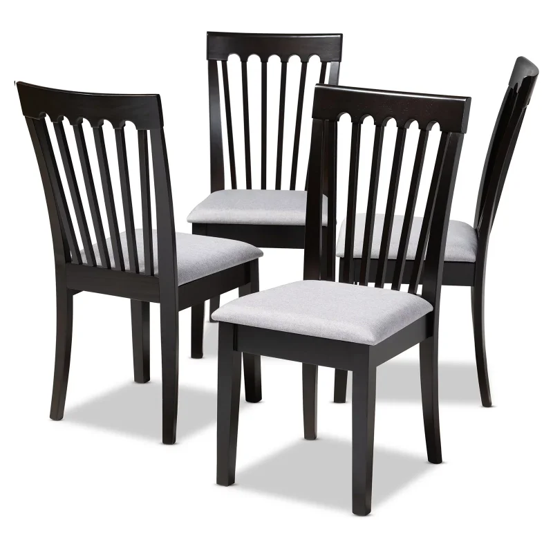 סט של 4 מרופדים האוכל בצד הכיסא, Rubberwood מסגרת אנכי לגזור את העיצוב האוכל כיסא מסעדה רהיטים