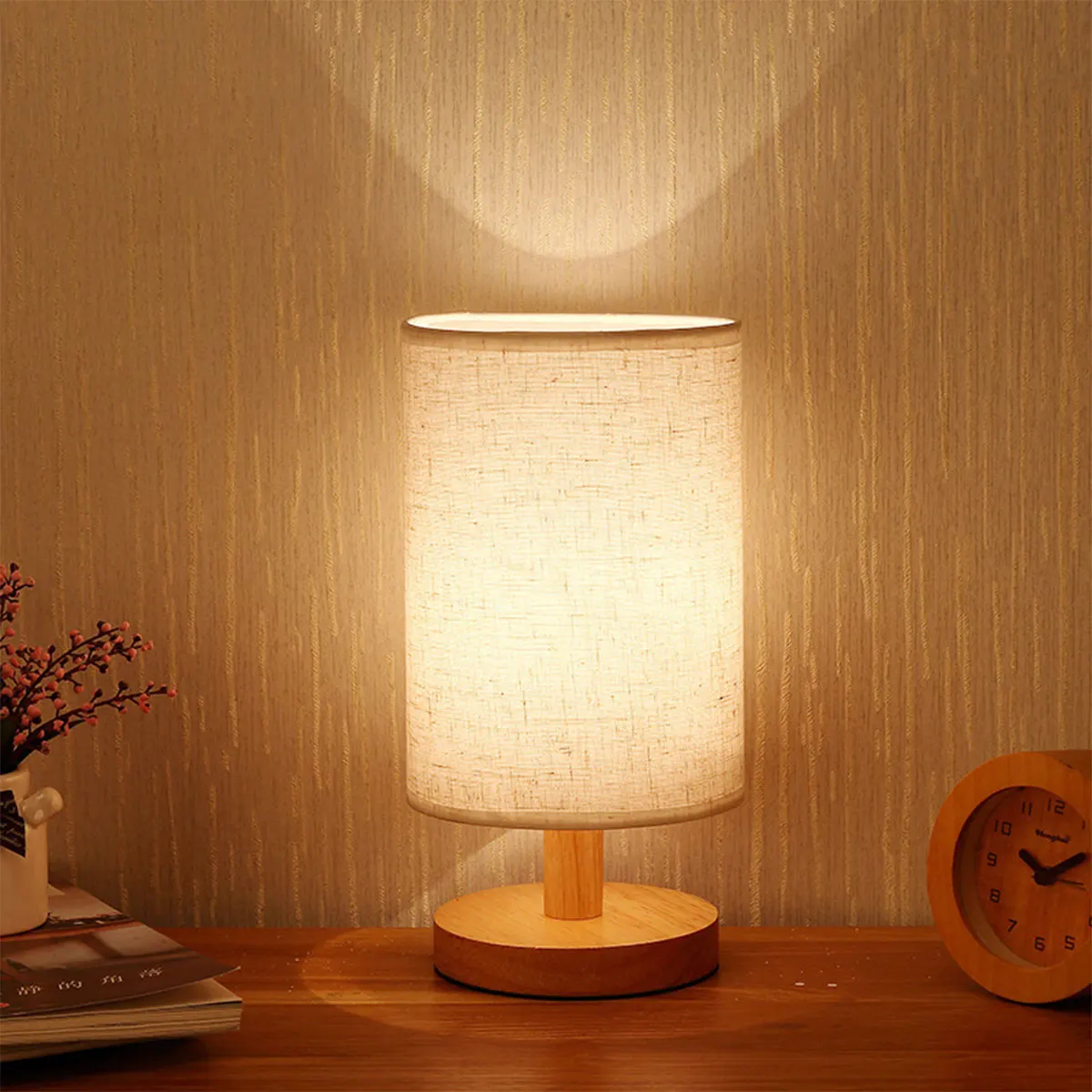 עץ מנורת שולחן ליד המיטה מנורת לילה אור העין הגנה שולחן אור עם צילינדר מנורת אהיל עיצוב הבית נטענת USB מנורה