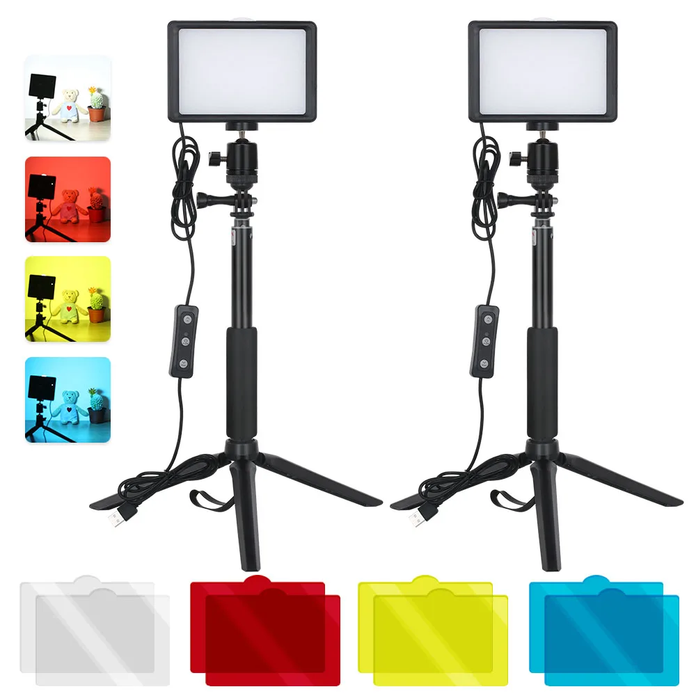 שולחן העבודה USB LED אורות וידאו ערכת 8 צבעים עם חצובה עבור הישיבות תאורה בהזרמה בשידור חי הקלטה צילום מוצר