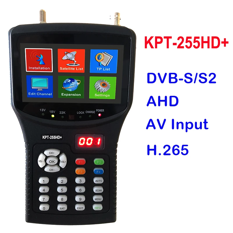 Kangput KPT-255HD+ פלוס Satellite Finder מטר מצלמת טלוויזיה במעגל סגור DVB-S2 H. 265 4.3