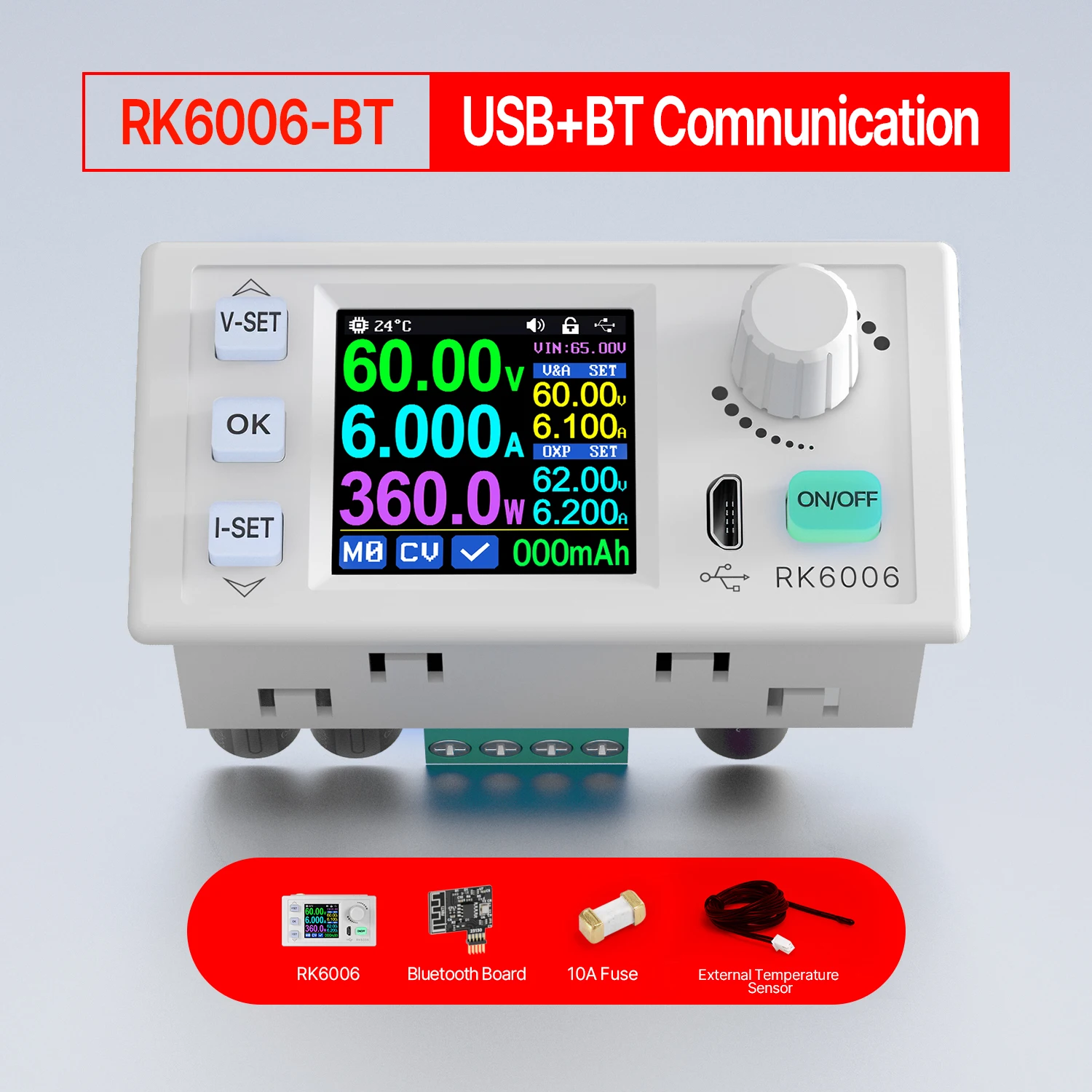 RK6006 RK6006-BT, WiFi שליטה דיגיטלי DC אספקת חשמל תקשורת USB מתח לרדת מודול באק ממיר מודד 60V 6A