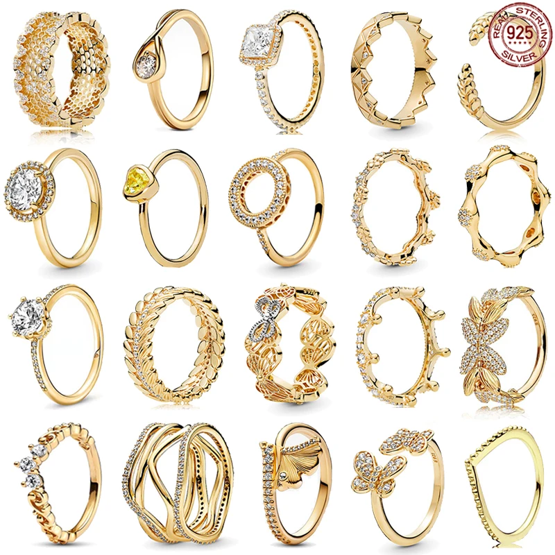 מבריק צבע זהב לסדרה קסם טבעת כסף סטרלינג 925 חלול סיבוב לב פרפר טבעת טבעת אירוסין, מתנה לחברה