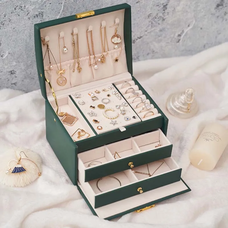 יוקרה חדשים אחסון, תיבת תכשיטים עם נייד חוט משי תיבת אחסון עגילי טבעת מחזיק תכשיטים תיק מתנה לנשים