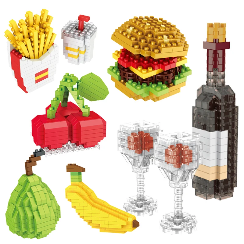 מיני מזון מהיר מזון פירות מודל 3D אבני הבניין DIY יין המבורגר צ ' יפס נקניקיות עוגת פאזל הרכבה צעצוע ילד ילדה מתנה