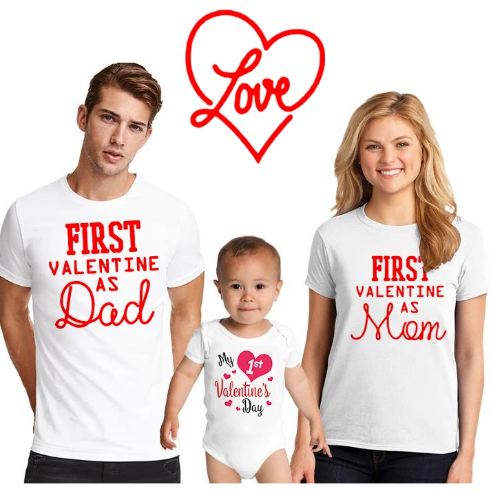 1pcs יום האהבה אבא&אמא חולצת טי בייבי Romper הראשון ולנטיין המשפחה לבושה בגדים אמא אבא ותינוק חמוד תלבושות תואמות