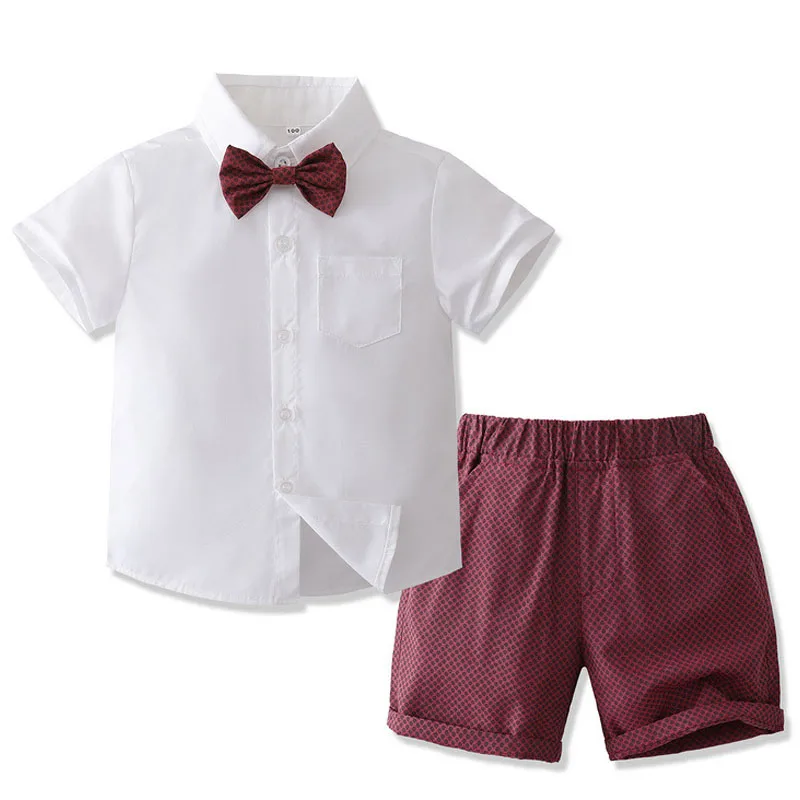 הקיץ בייבי בנים בגדים אדון חליפה קצר שרוול עניבת הפרפר חולצה לבנה, חולצות+מכנסיים קצרים 2Pcs סט רשמית ילדים לילדים בגדי 1-6Y