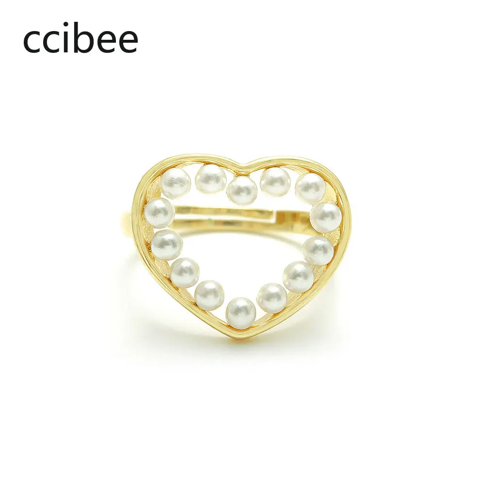 אופנה חדשה סגנון פופולרי פרל אהבה גדולה, טבעת זהב 18K מצופה מזג רטרו חלול אוהב את הלב טבעת צורת נקבה