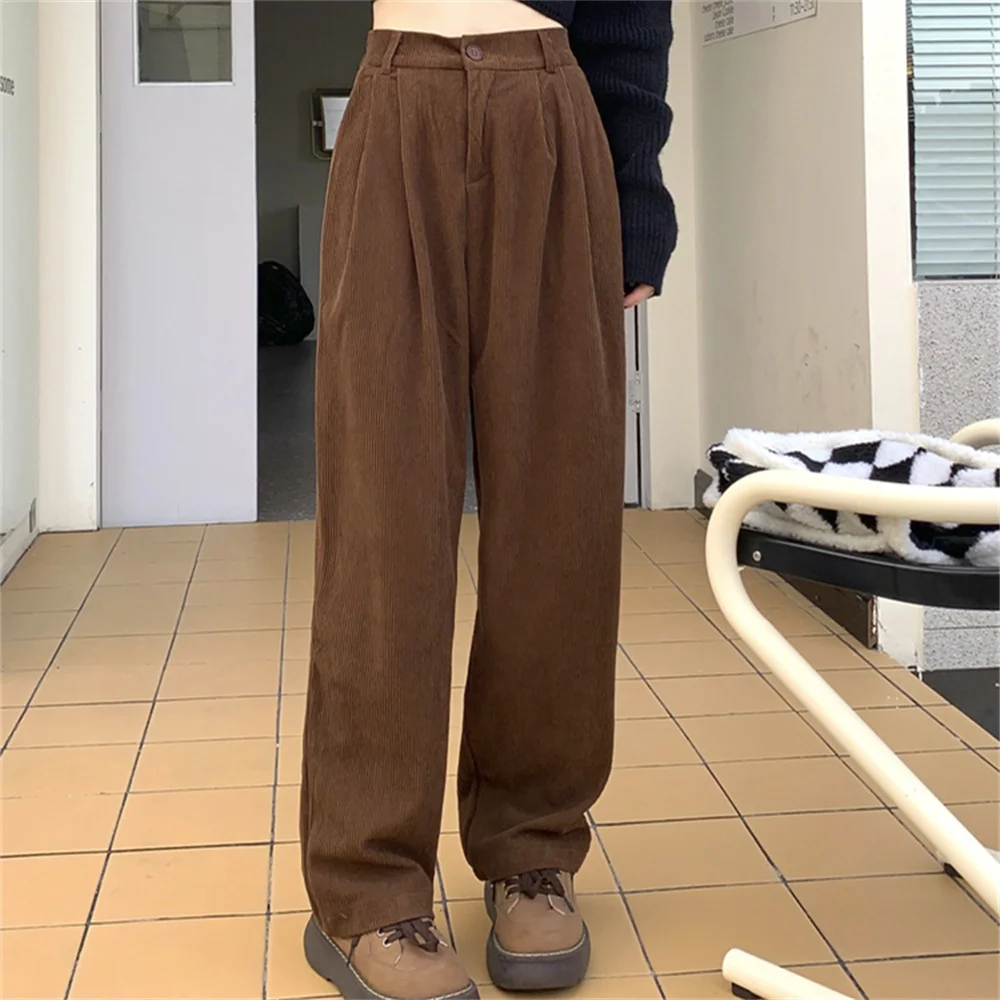 זר קיטי אביב קורדרוי נשים מכנסיים רופפים שיק וינטג ' 2023 מזדמן ישר גבוהה המותניים רחב הרגל סלים כל התאמה מוצק חדש.