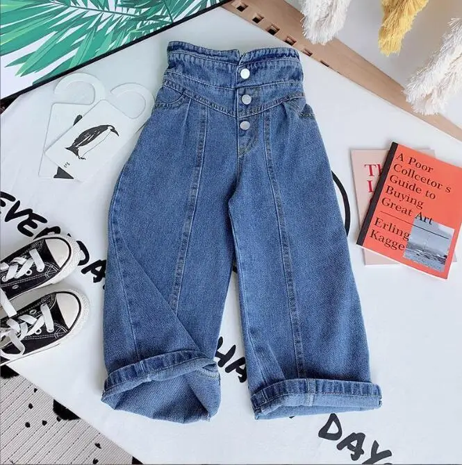 ילדים של בנות רחב הרגל המכנסיים 2023 חדש סתיו התינוק אופנתי רגל ישרה המכנסיים הגבוהים של ילדים המותניים ג ' ינס מכנסיים מגמת