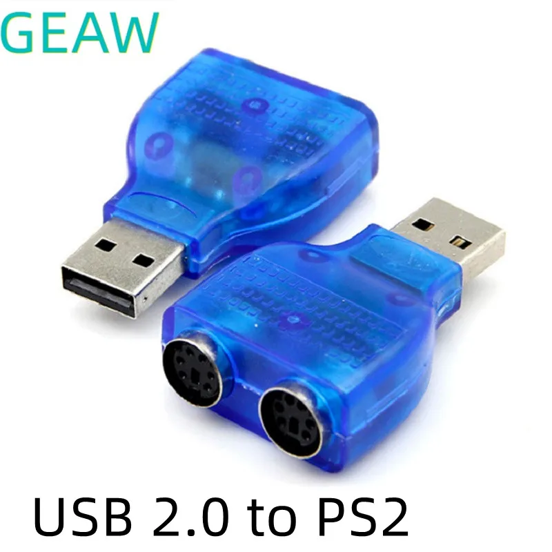 2PCS USB 2.0 זכר PS2 נקבה כבל מתאם ממיר להשתמש עבור מחשב מקלדת עכבר כחול מחבר מתאם