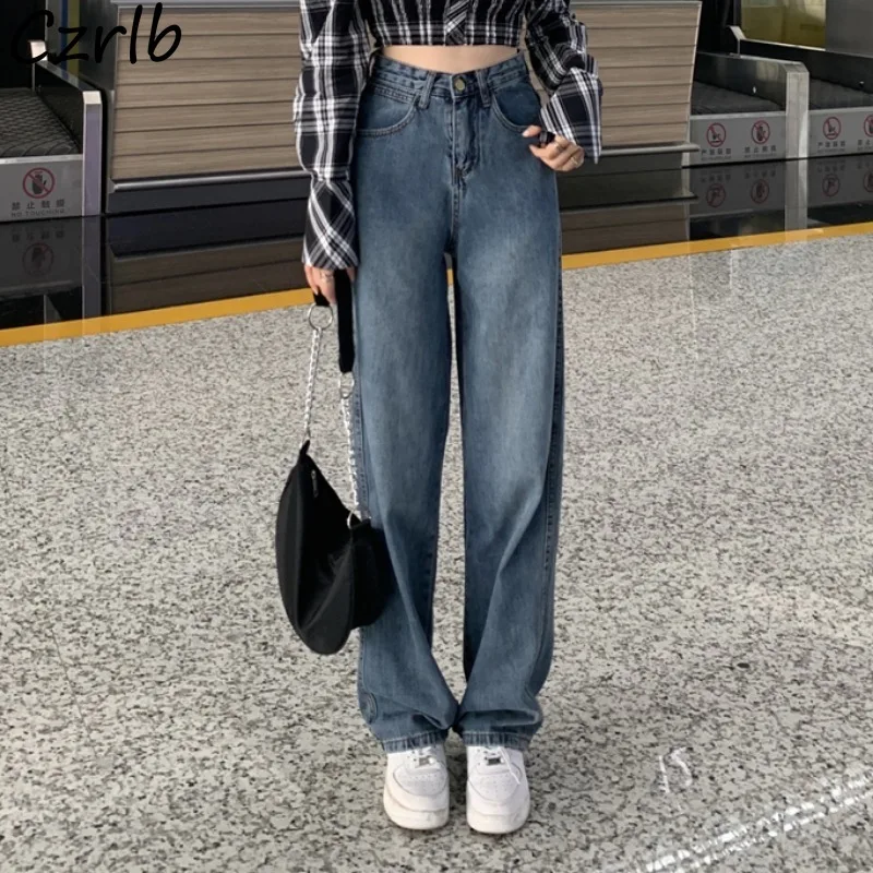 ג ' ינסים לנשים גבוהות מותן באורך מלא Harajuku רחב הרגל מכנסיים כל-התאמת עיצוב הגירסה הקוריאנית מינימליסטי באגי Mujer בסיסי נוער