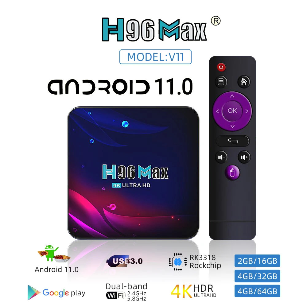 החכם החדש HD TV Box Android 11 H96 מקס RK3318 2.4 G 5G Wifi BT 4.0 4GB 8GB ל 32GB 64GB H96max 8K הטלוויזיה Box, Google Play Android 11.0
