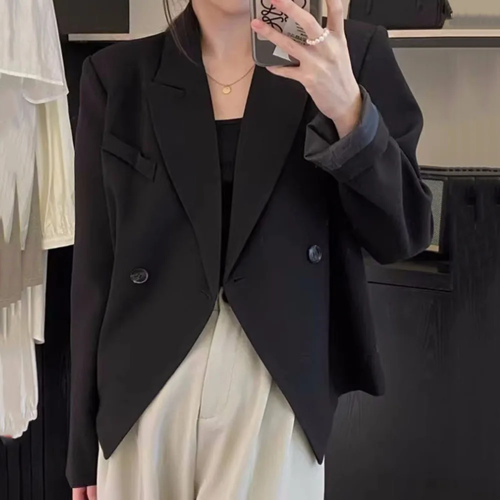 קוריאני שיק שחור קטן ז ' קט נשים אביב סתיו החליפה המעיל של נשים אלגנטי משרד ליידי בלייזרס נשי מוצק צבע להאריך ימים יותר