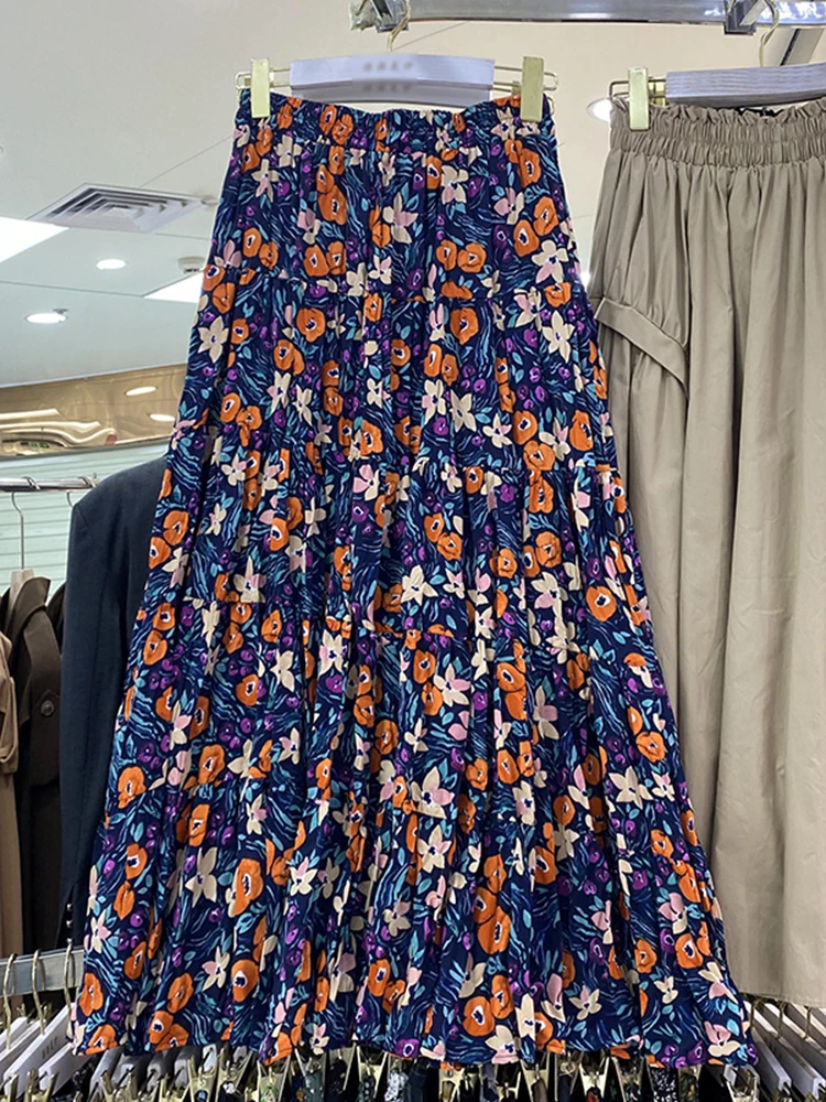 חדש בסתיו פרחים חצאיות לנשים בסגנון קוריאני קו הנשים חצאיות ארוכות אלסטי גבוה המותן הנשית אמצע שוק חצאית Dropshipping