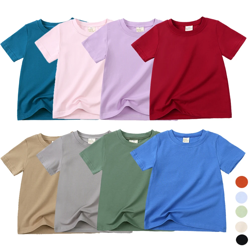 2023 ילדים בקיץ-חולצה מוצק כותנה שרוול קצר העליון להאריך ימים יותר לנשימה מזדמנים בגדים עבור בנים בנות קוריאני Tees בגדים
