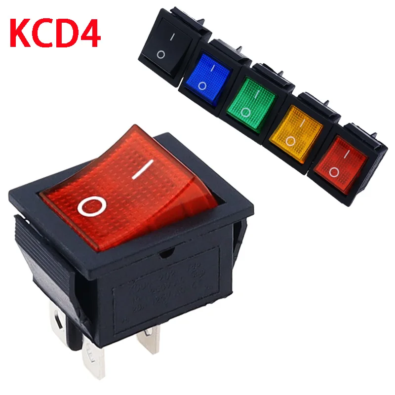 KCD4 מתג ON-OFF 2 מיקום 4 פינים, ציוד חשמלי עם אור מתג ההפעלה 16A 250VAC/ 20A 125VAC