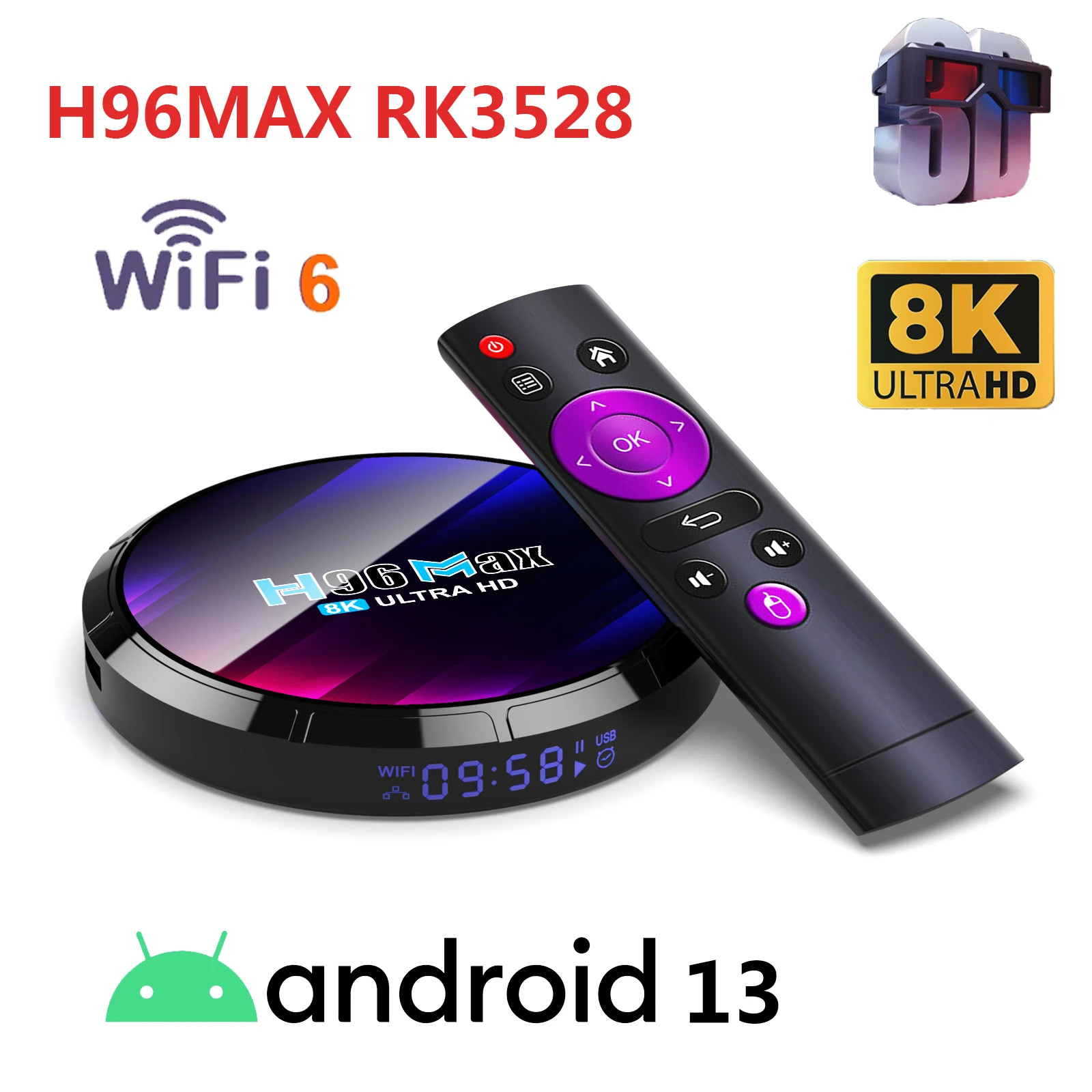 2023 אנדרואיד 13 הטלוויזיה BOX H96 מקס RK3528 Dual Wifi 2.4 G 5G 8K HDR Media Player AV1 Wifi6 3D BT5.0 4GB64GB חכם Set Top Box H96max