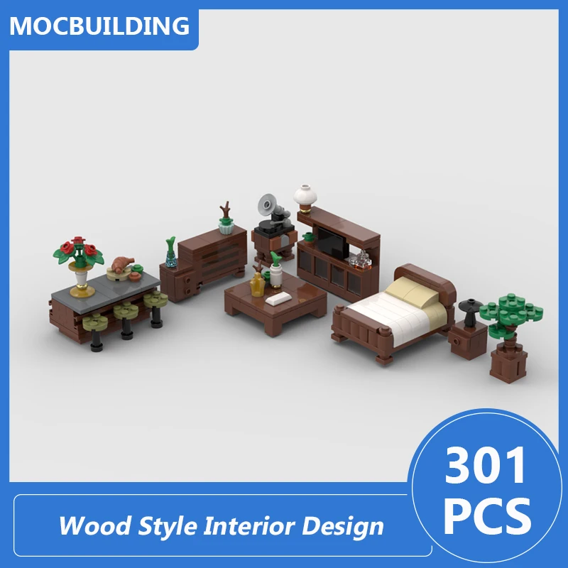 עץ בסגנון עיצוב פנים דגם Moc מבנים מודולריים רחובות Diy להרכיב לבנים אדריכלות סדרת צעצועים יצירתי מתנות 301PCS