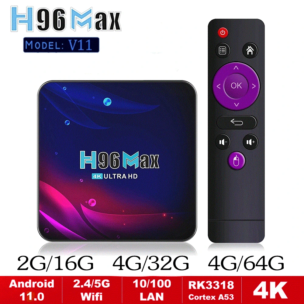 H96 מקס Smart TV BOX Android 11 V11 4K מדיה ב-Bluetooth 4.0 תואם 3D וידאו מקלט 2.4 G 5.8 G WIFI Google Voice להגדיר העליון HDTV