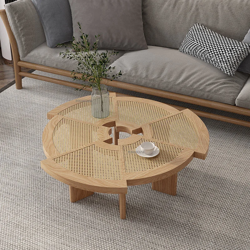 בסגנון יפני מעץ מלא קש בסלון שולחן קפה הביתה רהיטים מודרניים פשוטים יצירתי ספה, שולחן צד עגול שולחן נמוך