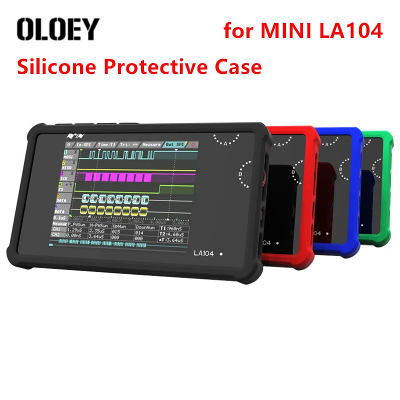 סיליקון מקרה מגן כיסוי עבור מיני LA104 Digital Logic Analyzer רך נייד שקית אחסון קאפה עם טבעת לעמוד שחור אדום
