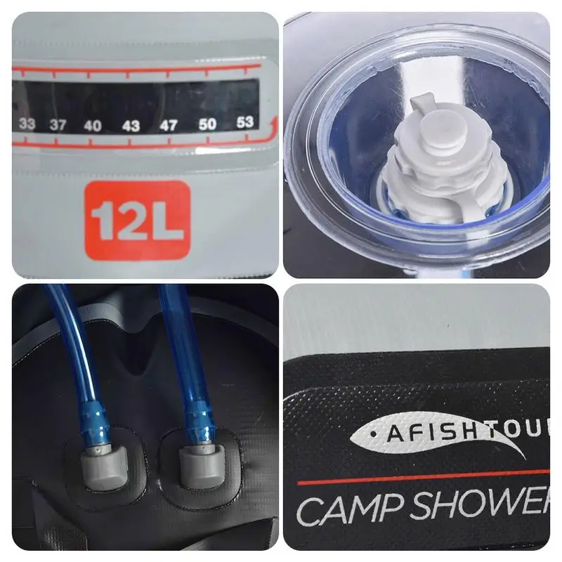 קמפינג מקלחת תיק 12L נייד מקלחת חיצונית עם הרגל-משאבת מים חמים תמיכה מפלס המים חלון עמיד למים חיצוני אספקה