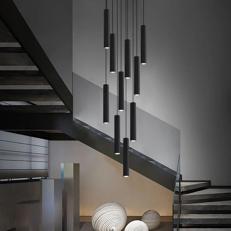 LED מודרנית קריסטל מדרגות נברשת שחור נורדי מקורה פשוטה מתקן תאורה חדש עיצוב יצירתי איילנד זמן תליית מנורה