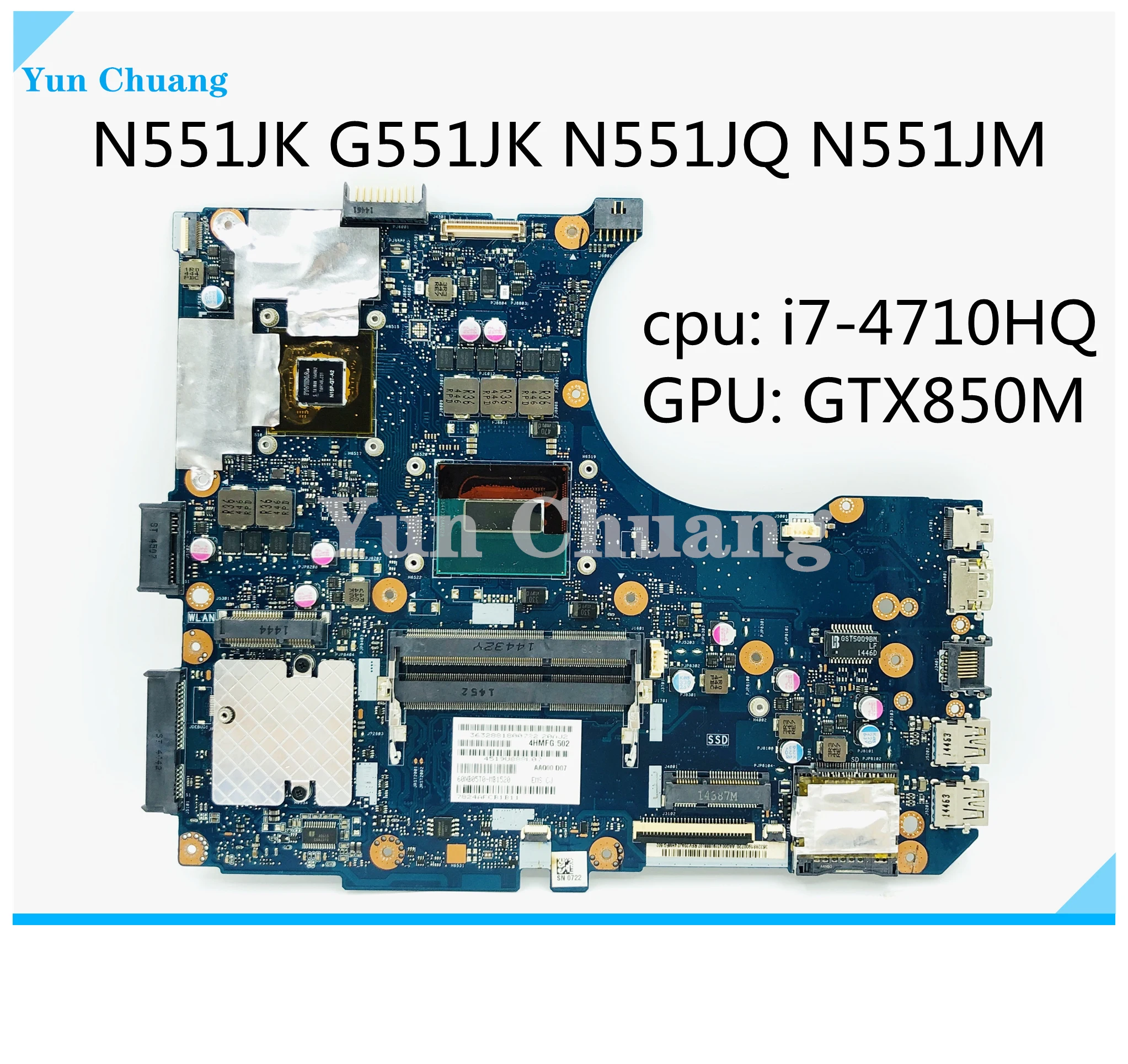 N551JK מחשב נייד לוח אם Asus N551JK G551JK N551JQ N551JM N551J המבחן המקורי mainboard עם i7-4710HQ CPU GTX850M GPU DDR3