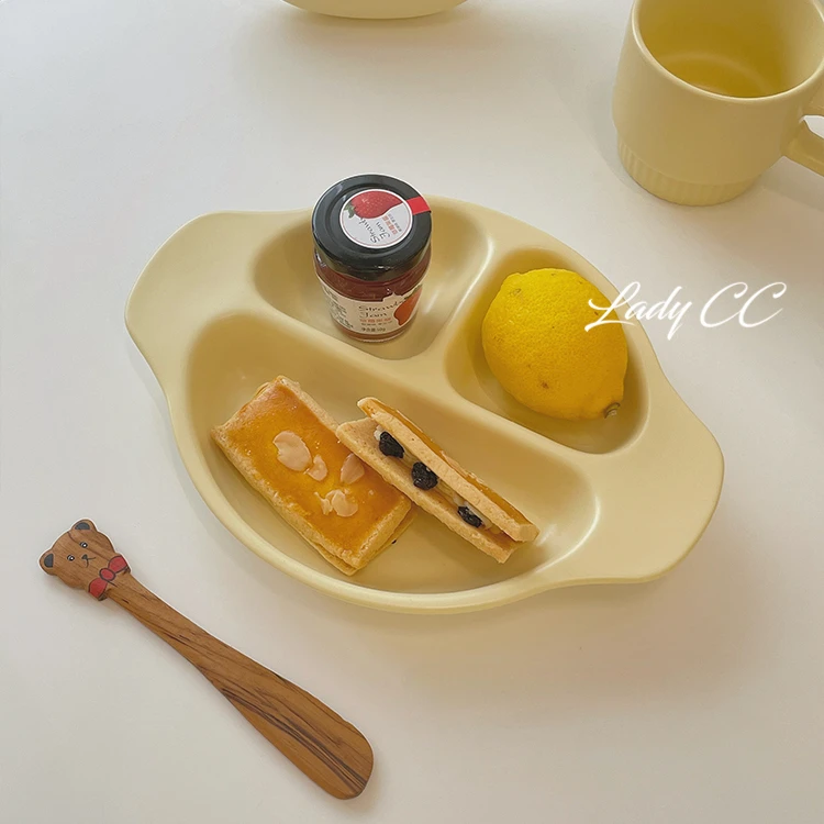 LadyCC צהוב חלוקת צלחת קרמיקה חלוקת צלחת לארוחת בוקר, צלחת טקסית שולחן
