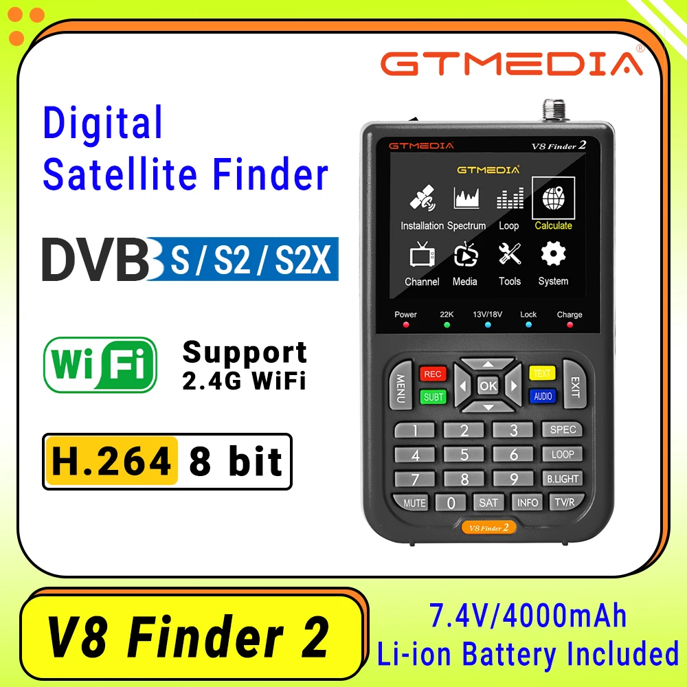 GTMEDIA V8 Finder2 כף יד לווין מטר DVB-S/S2/S2X התמיכה H. 264 7.4 V/4000mAh Li-ion סוללה כלול 3.5 אינץ LCD מסך