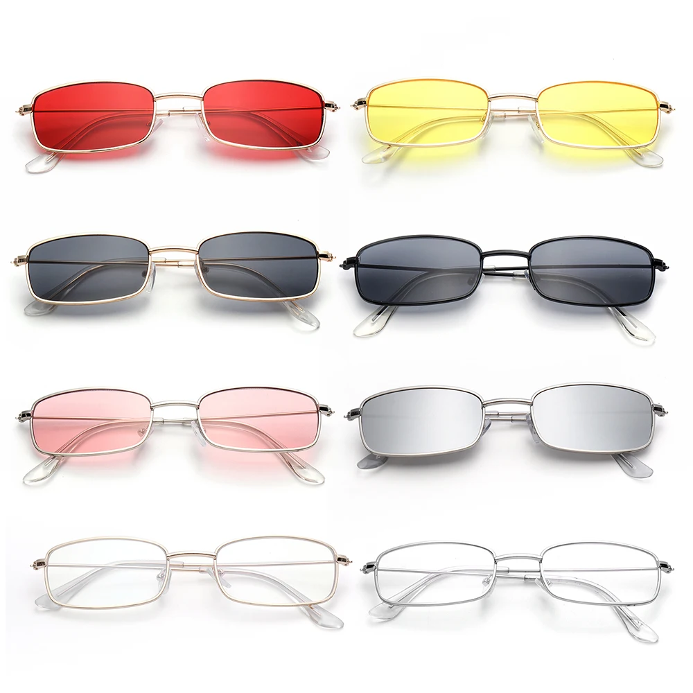 1pc קוריאה סגלגל קטן UV400 משקפי שמש להגנה נשים מותג גוונים קלאסיים ממתקים צבע מתכת מלבני משקפי שמש משקפי שמש