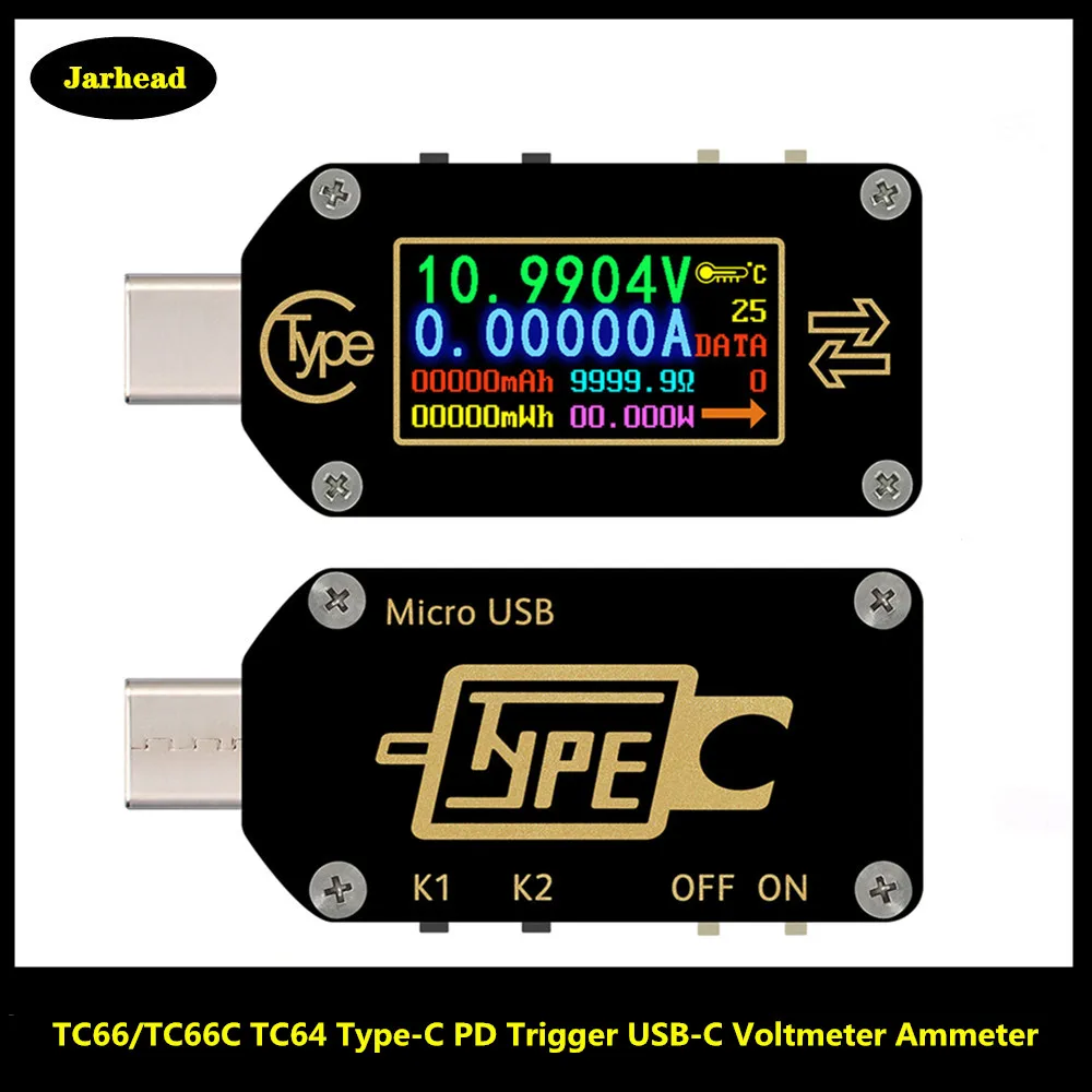 TC66/TC66C TC64 Type-C משטרת ההדק USB-C מד הזרם מודד מתח 2 מצב הנוכחי המונה מודד משטרת מטען סוללה כבל USB הבוחן