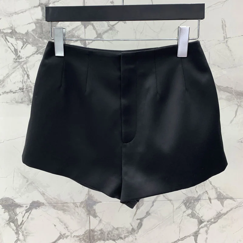 סיבים 23Retro אצטט קלאסי שחור קצר חדש אופנה המסלול גבוהה המותניים Suprer קצרים מזג נשים אופנתיות באיכות הבגדים.