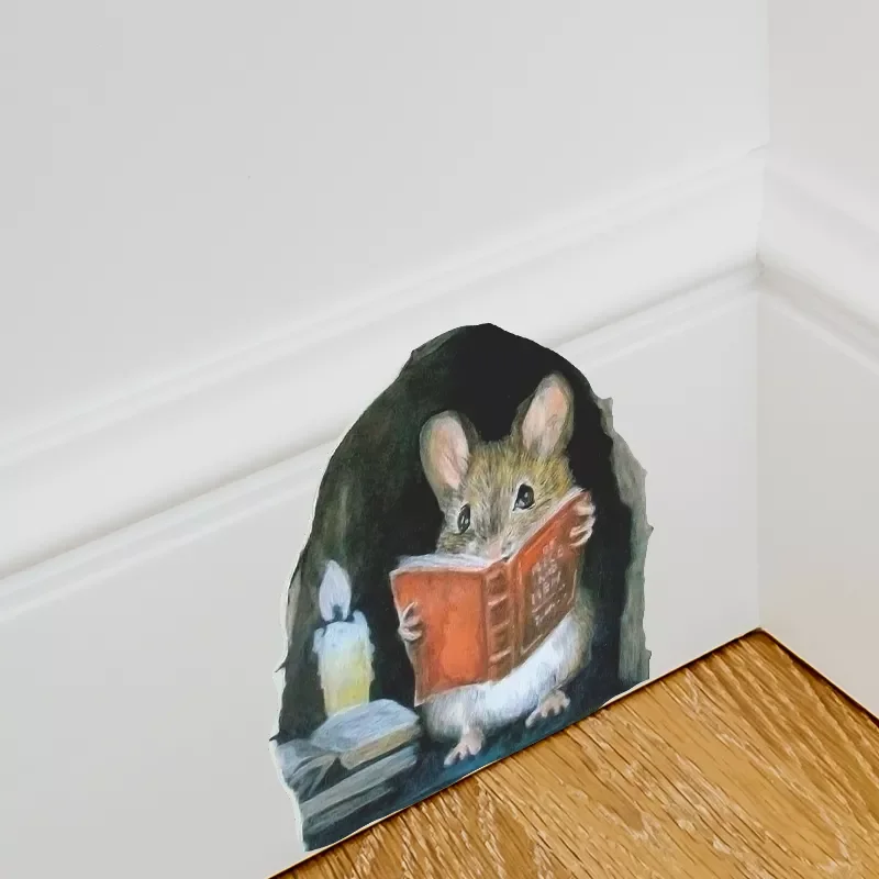 מציאותי חור העכבר מדבקות קיר פינה במדרגות מצחיק עיצוב הבית ויניל Pvc אטום טפט חי קישוט החדר