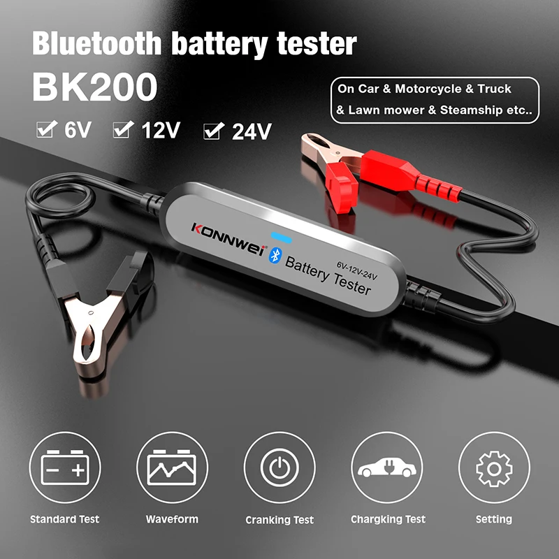 BK100/BK200 Bluetooth המכונית בודק סוללה עופרת חומצה בדיקת סוללה כלי אבחון דיגיטלי 100-2000 CCA דירוג טעינה Analyzer