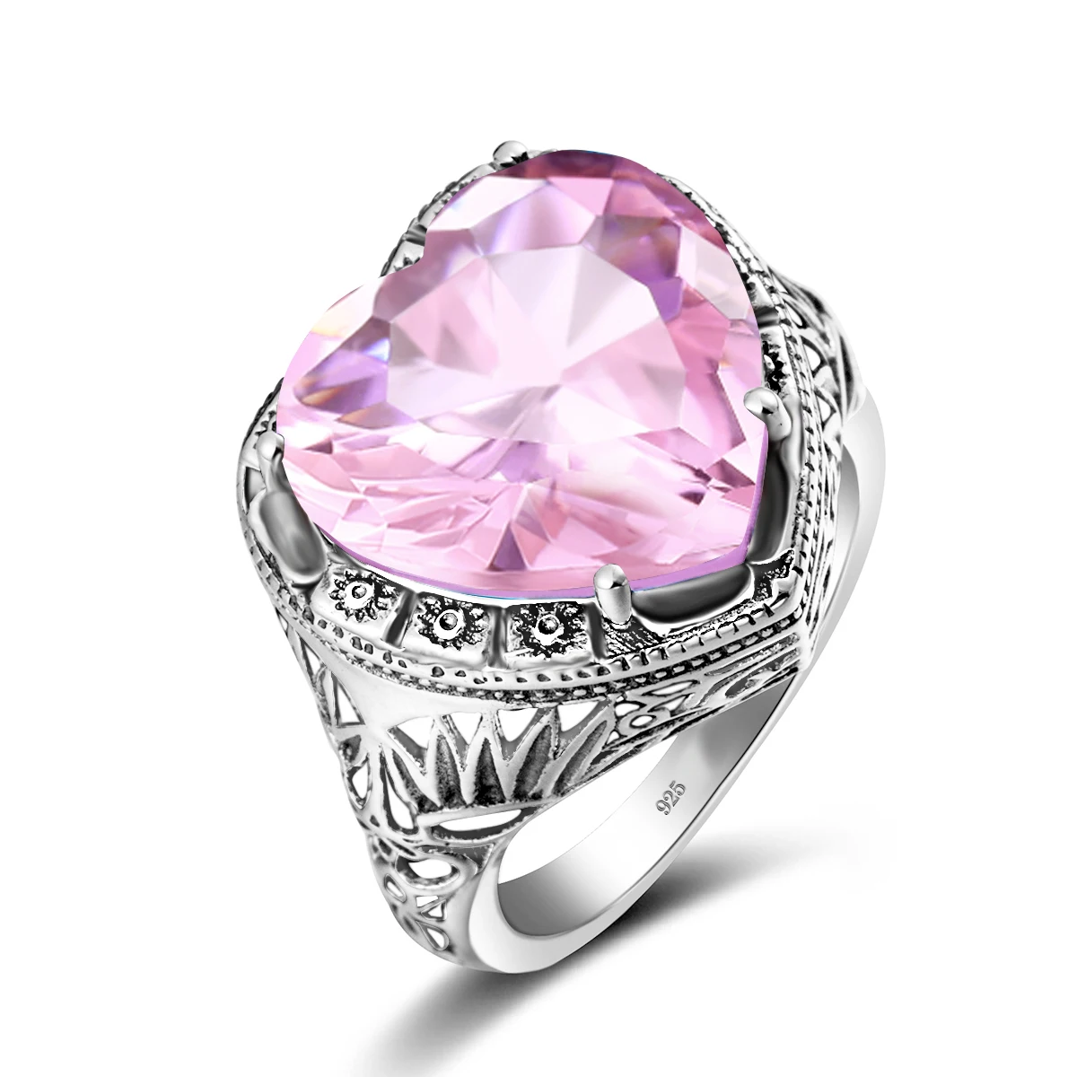 איכות גבוהה בציר ורוד קריסטל טבעת הנישואין מוצק 925 כסף סטרלינג טבעות אבני חן בסדר תכשיטים אלגנטיים לנשים מתנה