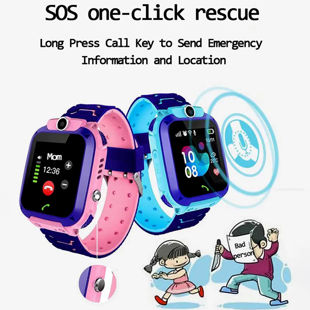 ש12 ילדים שעון חכם עמיד למים IP67 הטלפון של הילדים לצפות מיקום מדויק SOS מפתח אחד לעזרה חיי סוללה ארוכים