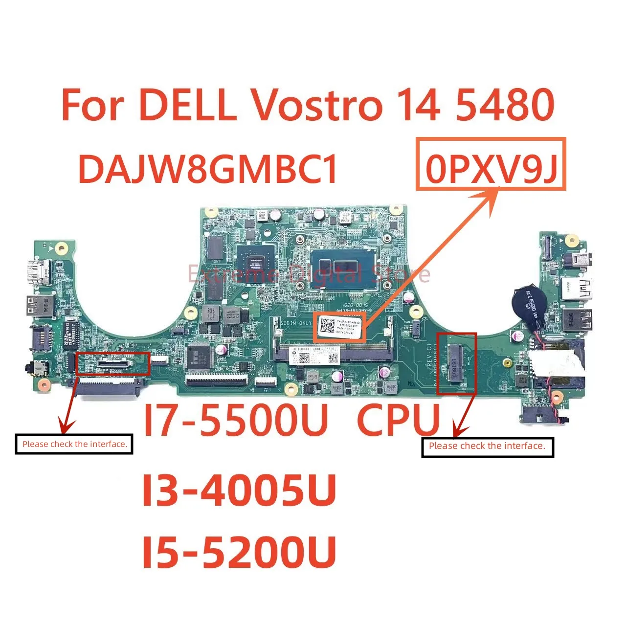 עבור DELL 14 5480 CN-0PXV9J 0PXV9J PXV9J עם מעבד I3 I5 I7 DAJW8GMB8C1 מחשב נייד לוח אם 100% באופן מלא עובד טוב.